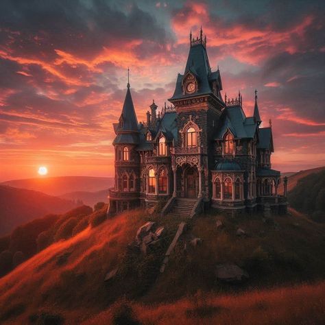 Fantasy Manor House, Gothic House Ideas, Fantasy Manor, Random Buildings, Dnd Places, Old Manor House, Gothic Homes, Fantasy Castles, Gothic Mansion