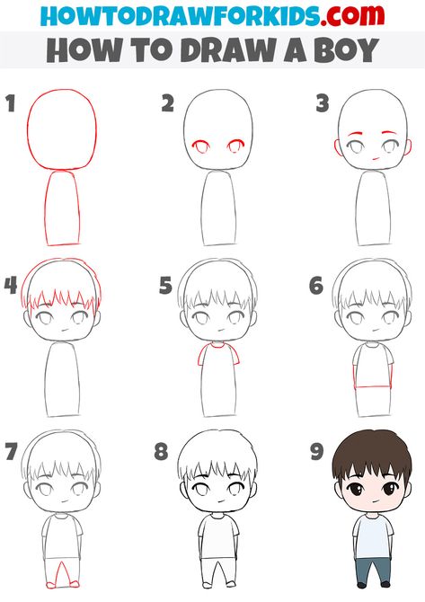 Cute Human Drawings Kawaii, Drawing Human Easy, Easy Chibi Drawings Step By Step, How To Draw Chibi Step By Step, Drawing Kids Character Design, Human Drawing Easy, How To Draw A Child, Simple People Drawings, Easy Human Drawings