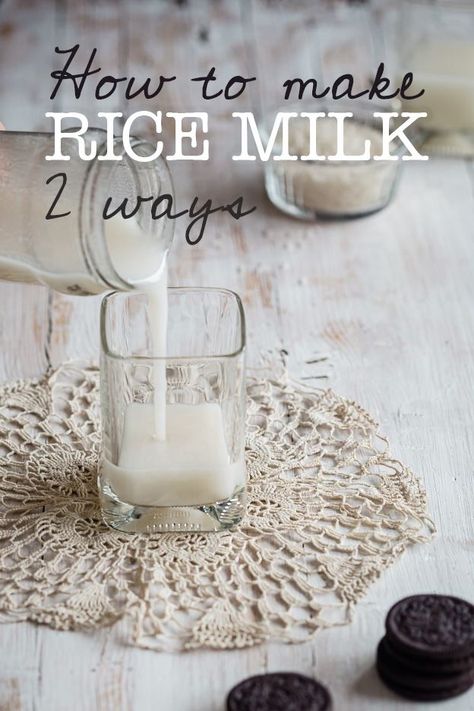 pouring rice milk into a glass How To Make Rice Milk, Rice Milk Recipe, Dairy Snacks, Milk Drinks, Quick Rice, Scratch Cooking, Kefir Recipes, Milk Products, Milk Kefir