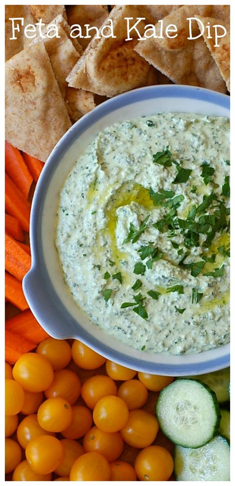 Six-Ingredient Feta and Kale Dip! For lots of people football parties = spinach and artichoke dip. This is a much lighter, healthier alternative made with Greek Yogurt. Via @turniptheoven Kale Dip, Fat Loss Foods, Healthy Recipes On A Budget, Appetizer Dips, Clean Eating Recipes, Organic Recipes, Appetizer Snacks, The Oven, Kale