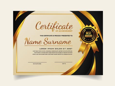 Modern and Luxury Certificate Template Luxury Certificate Design, Certificate Designs, Travel Brochure Design, Certificate Layout, Graphic Design Inspiration Poster, Award Names, Inspiration Poster, Free Certificate Templates, Certificate Design Template