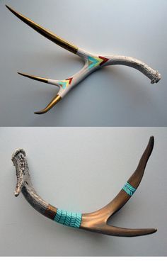 Painted Deer Skulls Boho, Curiosity Cupboard, Altered Pottery, Antler Projects, Painted Antlers, Antler Ideas, Antler Wreath, Painted Deer, Antlers Decor