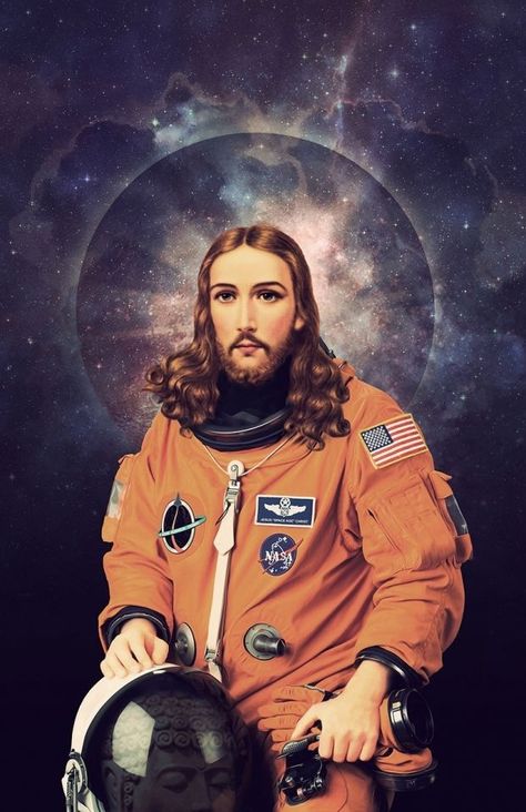 Space Man Jesus Christus, Space Suit, Space Print, Dieselpunk, Catwoman, Kitsch, Culture Art, Collage Art, Nasa