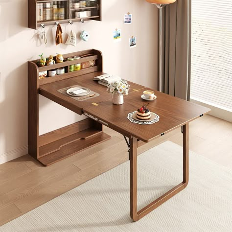 Space Saving Dining Room Table, Walnut Kitchen Table, Foldable Dining Table, Folding Dining Table, Dinner Table Setting, Solid Wood Dining Table, Wooden Dining Tables, Small Dining, Apartment Kitchen