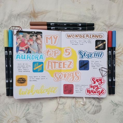 Ateez Journal Ideas, K Pop Journal Ideas, Ateez Journal, Ateez Aurora, Kpop Journaling, Scrapbook Inspo, Ideas Journal, Journal Idea, Kpop Journal