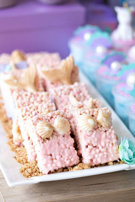 Unicorns are real the mermaids told me | CatchMyParty.com Mermaid Unicorn Birthday Party, Mermaid Cake Pops, Mermaid Party Favors Bags, Mermaids Birthday Party, Mermaid Party Printables, Mermaid Tail Cake, Mermaid Party Food, Mermaid Cookies, Sea Party Ideas