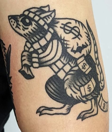 Thief Tattoo, Rat Tattoo, Traditional Black Tattoo, Traditional Tattoo Inspiration, Medieval Tattoo, Bone Tattoos, Traditional Tattoo Sleeve, Fantasy Tattoos, Old School Tattoo Designs