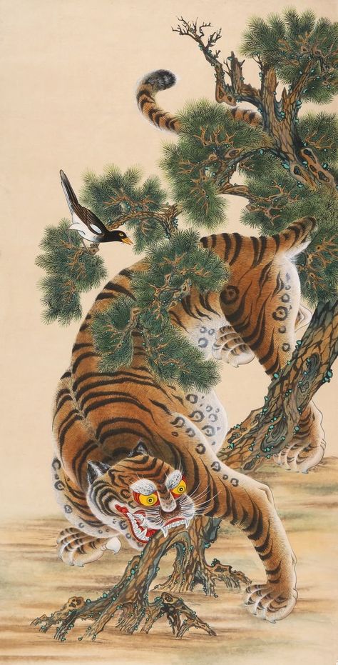 Drawing Korean, Asian Tigers, Japanese Tiger, Tiger Drawing, Korean Painting, Authentic Love, Japan Tattoo Design, Tiger Illustration, Arte Peculiar