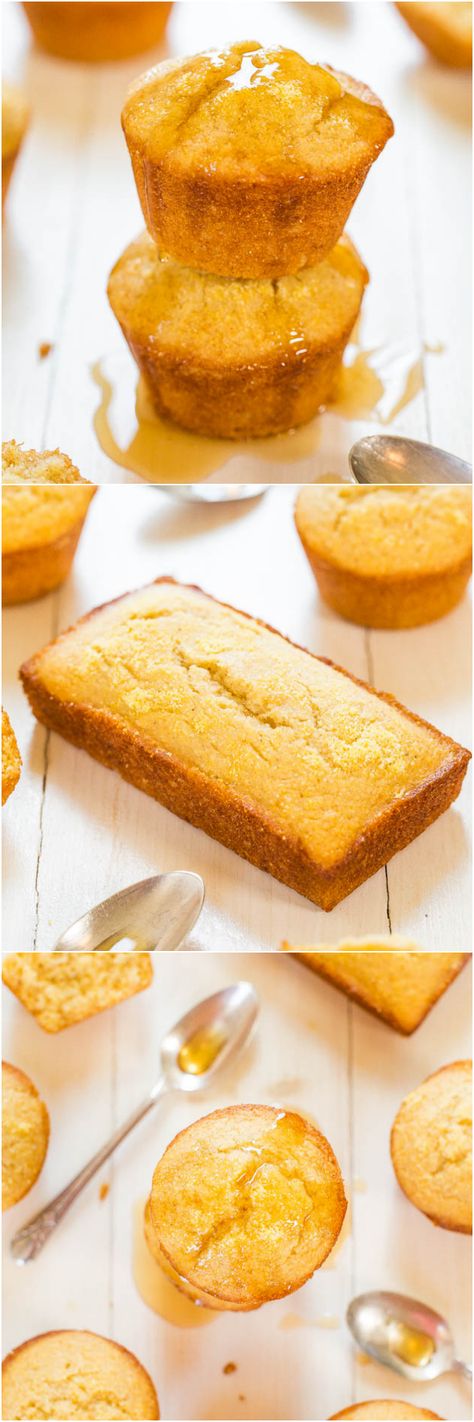 Honey Cornbread Muffins Recipe - Averie Cooks Honey Corn Bread, Cornbread With Honey, Corn Bread Muffins, Mini Loafs, Honey Corn, Honey Cornbread Muffins, Honey Cornbread, Averie Cooks, Jiffy Cornbread