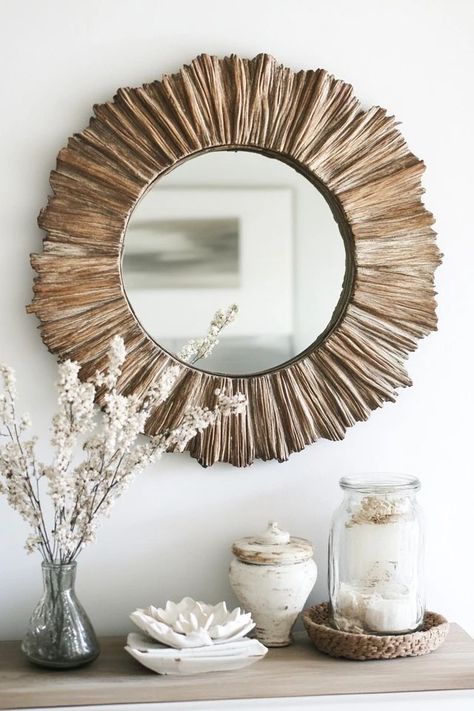 "Create a stunning focal point with a DIY Boho Chic Mirror! 🛠️🪞 Perfect for those who love blending bohemian style with modern design. 🌟✨ #BohoStyle #DIYDecor #MirrorIdeas" Room Mirrors, Powder Room Mirror, Boho Mirror, Chic Mirror, Diy Boho, Bohemian Interior, Boho Diy, Powder Room, Interior Inspiration