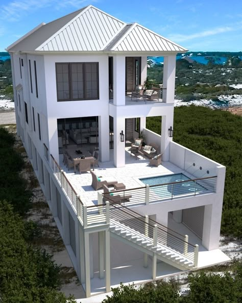 Modern Beach House Plans, Elevated Beach House, Elevated House Design, Beach House Layout, Beach Floor Plans, Stilt House Plans, Beach Style House Plans, Beach House Floor Plans, Elevated House