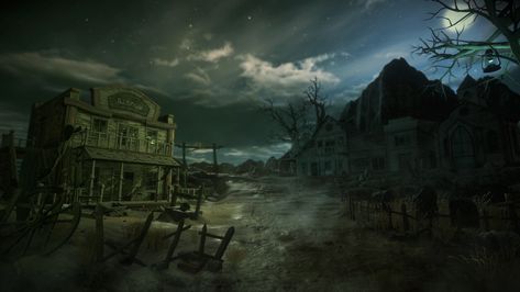 ArtStation - Haunted Ghost Town HEAJ Cowboy Town, Western Landscape, Character And Setting, American Western, West Art, Western Design, Ghost Town, Ghost Stories, Environment Concept Art