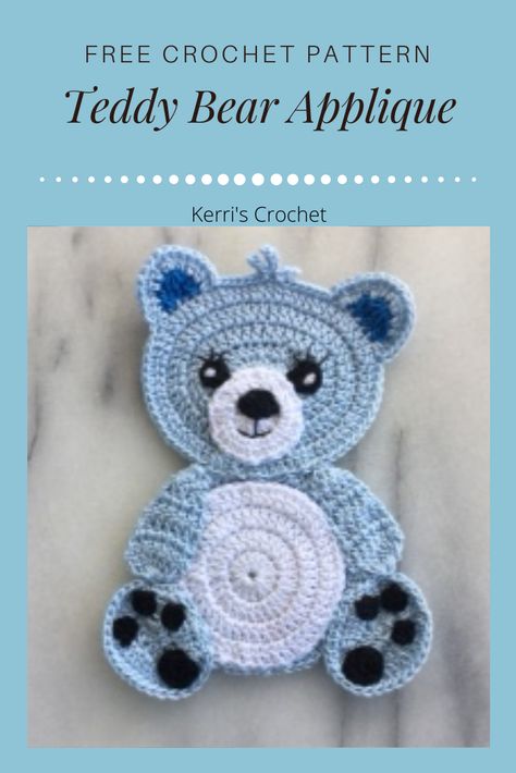 Learn how to make this cute teddy bear applique by following the free pattern or video tutorial at Kerri's Crochet. Crochet Teddy Bear Applique Pattern Free, Crocheted Appliques Patterns Free, Crochet Applique Patterns Free Animal, Free Crochet Teddy Bear, Teddy Blanket, Teddy Bear Applique, Applique Animals, Crochet Teddy Bear Pattern Free, Christmas Applique Patterns