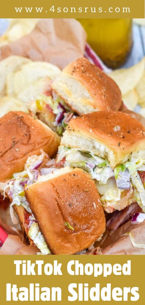 Hot Brown Sliders Hawaiian Rolls, Tik Tok Grinder Sliders, Italian Party Sandwiches, Mini Italian Subs, Italian Bmt Sliders, Baked Sub Sandwiches, Kings Hawaiian Italian Sliders, Italian Sliders Sandwich Recipes, Hot Sandwich Recipes Hawaiian Rolls