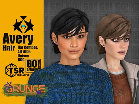 The Sims Resource - (Grunge) Avery Hair Sims 4 Pixie Cut, Sims 4 90s Cc, Sims 4 Family, Makeup Cc, Free Sims 4, All Hairstyles, 90s Hairstyles, Sims 4 Characters, Sims 4 Mm