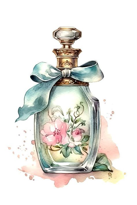 Perfume Art Painting, Kate Spade Perfume, French Perfume Bottles, Perfume Art, Bottle Drawing, Perfume Bottle Design, French Perfume, Beautiful Perfume Bottle, Journal Digital