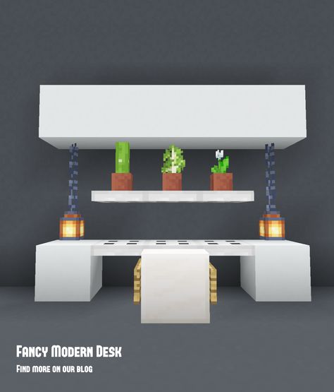 Desk Minecraft Ideas, Minecraft Workstation Design, Minecraft Fancy Interior, Desk In Minecraft, Minecraft Table And Chairs Ideas, Minecraft Small Workstation, Minecraft Reception Desk, Desks In Minecraft, Minecraft Desk Ideas