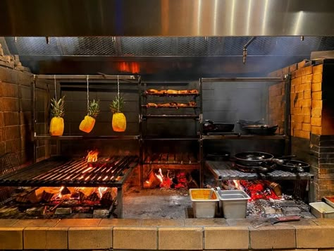 Pelican & Pig Open Fire Kitchen, Bbq Restaurant Design, Wood Fire Cooking, Fire Hearth, Asado Grill, Fireplace Cooking, Wood Fired Cooking, Brick Bbq, Barbeque Recipes