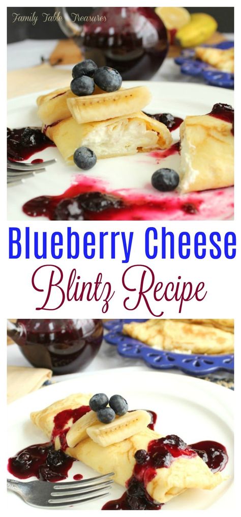 Blueberry Cheese Blintz Recipe - Family Table Treasures Cheese Blintz Recipe, Cheese Blintz, Blueberry Crepes, Blintzes Recipe, French Crepe Recipe, Cheese Blintzes, Blueberry Topping, Berry Sauce, Blueberry Sauce