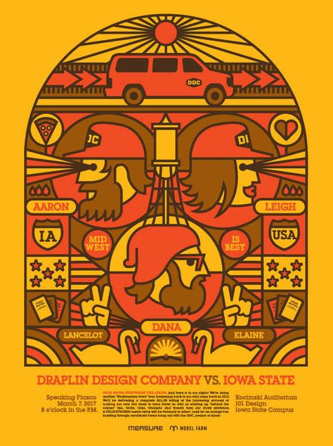 Graphic designer Aaron Draplin to share ... Aaron Draplin, Draplin Design, Graphic Design Student, Iowa State University, Music Festival Poster, Line Art Vector, Retro Logos, College Design, University College