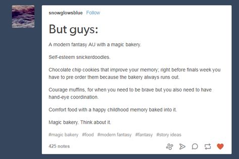 Bakery Au Prompts, Modern Fantasy Plot Ideas, Urban Fantasy Ideas, Fantasy Au Prompts, Fantasy Worldbuilding Prompts, Urban Fantasy Tumblr, Fantasy Book Opening Lines, Au Writing Prompts, Royalty Au Writing Prompts