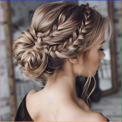 Achieve timeless elegance with these classic braided updo hairstyles. Perfect for formal occasions. Save this pin for classic updo ideas!
#Braids #Updo #ClassicStyles Bridal Hair Updo Plait, Bridesmaid Hair Viking, Big Thick Braids, Braided Formal Updo, Updo With French Braid, Wedding Hair Mostly Up, Marine Corp Ball Hairstyles, Bridesmaid Brunette Hairstyles, Undone Updo Wedding