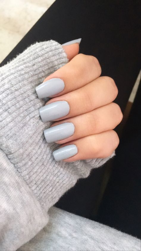 Matt Colour Nails, Prom Nails Solid Color, Light Gray Nails Acrylic, Pastel Grey Nails, Light Grey Almond Nails, Milky Grey Nails, Nail Plain Colors, Nardo Grey Nails, Solid Color Nails Winter