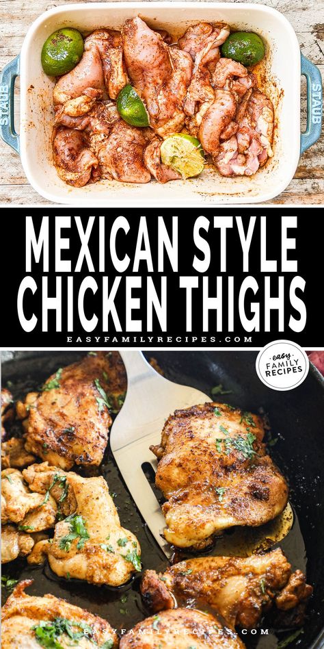 These Mexican chicken thighs are one of my family’s FAVORITE ways to enjoy chicken with Tex-Mex flavors! A zippy marinade makes these chicken thighs extra delicious, and it all comes together with just a few minutes of prep time. Serve the chicken thighs as-is for an easy dinner or use them for tacos, burritos, and more. Great for meal prep too! Quick Spring Dinner Ideas, Mexican Style Chicken Thighs, What To Make With Smoked Chicken, Easy Spring Dinner Recipes, Mexican Chicken Thighs, Recipes With Chicken Thighs, Spring Meals Dinners, Power Meals, Spring Dinner Recipes