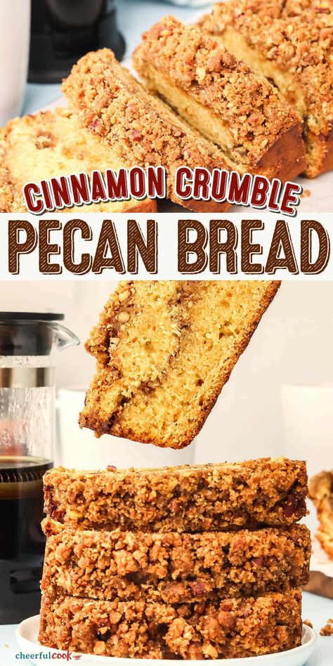 This Pecan Bread recipe is quick, easy, and full of comforting flavors. The combination of cinnamon, brown sugar, and toasted pecans makes it perfect for fall or anytime you want a cozy treat. Best of all, it’s made without yeast, so it’s ready in just over an hour! #CheerfulCook #PecanBread #FallRecipes #QuickBreads #EasyBaking ♡ cheerfulcok.com Cinnamon Pecan Bread Recipe, Pecan Bread Recipe, Cinnamon Sugar Bread, Pecan Bread, Blueberry Dump Cakes, Nut Bread Recipe, Tasty Bread Recipe, Bread Soft, Biscuit Bread