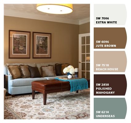 Chip It! by Sherwin-Williams – ChipCard by beach house and jute brown Color Capuchino, Boston Living Room, Living Room Inspiration Cozy, Brown And Blue Living Room, Interior Wall Colors, Brown Couch Living Room, Long Living Room, Brown Rooms, Rocky River