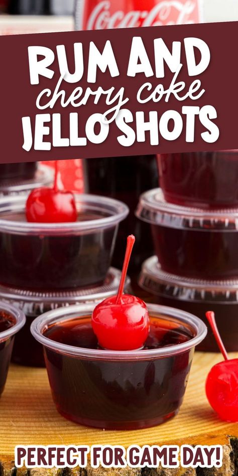 Cherry Coke Jello Shots Cherry Cola Jello Shots, Rum And Coke Jello Shots, Black Cherry Jello Shots, Cherry Coke Jello Shots, Cherry Coke Jello, Wine Jello Shots, Drinks Virgin, Coke Jello, Strawberry Margarita Jello Shots