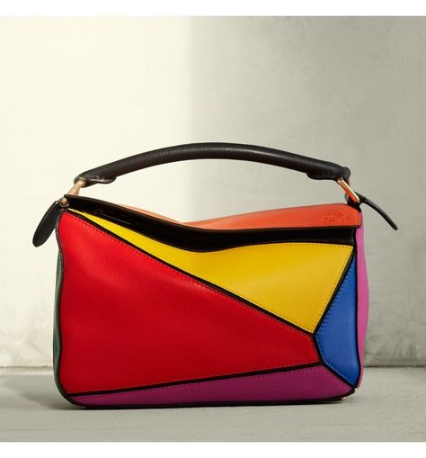 A Bag That Doubles as a Work of Art-  Loewe Small Puzzle Colorblock Bag Color Block Bag, Felt Angel, Box Bags, Fancy Things, Puzzle Bag, Style Evolution, Bag Obsession, Leather Patchwork, Womens Designer Handbags