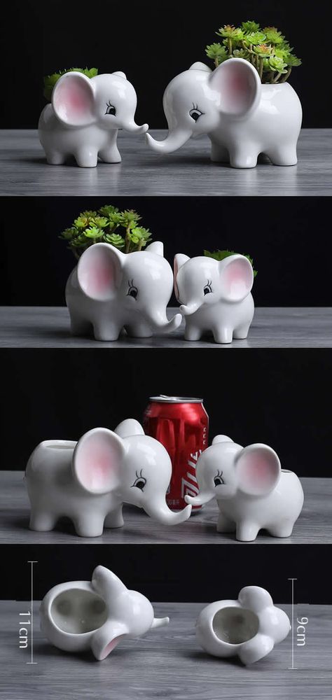 Animal Planters Diy, Diy Paper Organizer, Elephant Succulent, Elephant Decorations, Elephant Ceramics, Ceramic Pencil Holder, Elephant Pottery, Succulent Planter Diy, Elephant Home Decor