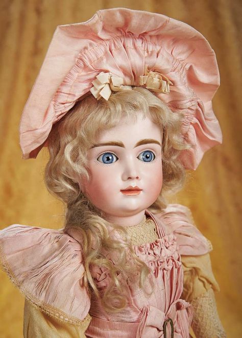 Wonderful German Bisque Child in Original Costume Known as "A.T. Kestner" 3500/4500 Auctions Online | Proxibid Antique Porcelain Dolls, Antique Doll Dress, Victorian Dolls, Half Dolls, China Dolls, French Dolls, German Dolls, Doll Hat, Old Dolls