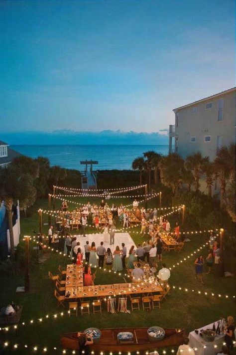 Wedding Reception Layout, Backyard Wedding Decorations, Reception Layout, Wedding Reception Lighting, String Lighting, Wedding Backyard Reception, Backyard Reception, Patio String Lights, Pool Noodle