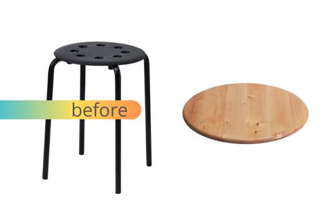 A wood + metal round side table from two IKEA items - IKEA Hackers Ikea Stool Makeover, Ikea Hack Side Table, Ikea Storage Ideas, Malm Hack, Ikea Side Table, Ikea Stool, Ikea Items, Round Metal Side Table, Stool Makeover