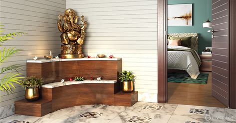 Small Pooja Room Ideas, Pooja Room Designs, Mandir Designs, Buddha Wall Decor, Diy Pallet Couch, Mandir Design, Prayer Corner, Temple Design For Home, Pooja Room Door Design