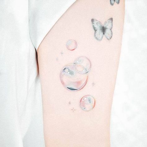 Top 100 Best Bubble Tattoos For Women - Floating Globule Design Ideas Soap Bubble Tattoo, Bubble Tattoo Ideas Simple, Bubble Tattoo, Timeless Tattoo, Simple Tattoo Designs, Pink Bubbles, Soap Bubbles, Dog Tattoo, Tattoo Inspo