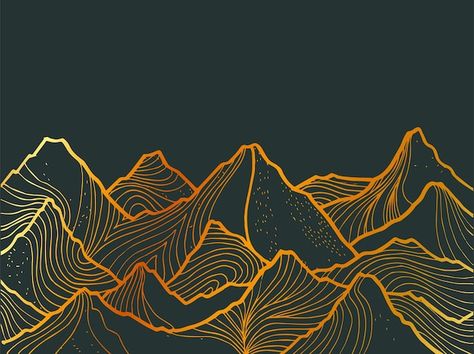 Wallpaper design with golden mountain li... | Premium Vector #Freepik #vector #mountain-line-art #mountain-illustration #mountain-line #mountain-drawing Mountain Packaging Design, Mountain Design Illustration, Mountain Pattern Design, Mountain Branding Design, Mountains Graphic Design, Patagonia Design, Line Art Mountains, Luxury Background Design, Mountain Graphic Design