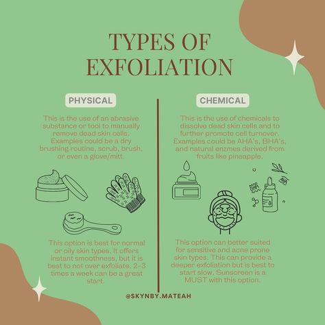 Exfoliation can be a game changer for your skin! There are two major types that can have different effects for your skin depending on what you are looking to achieve. 🙂 Do you already have a regular routine that you already use? It’s typically best to use a a physical exfoliate 2-3 times a week and possibly a chemical exfoliate once a month from a professional. Everyone’s skin is unique and will response to products differently it’s best to consult and determine with a professional what woul... Esthetics Content, Peel Season, Best Skincare Brands, Body Scrub Recipes, Chemical Peel At Home, Lip Care Tips, Body Scrub Recipe, Skincare Brands, Scrub Recipe