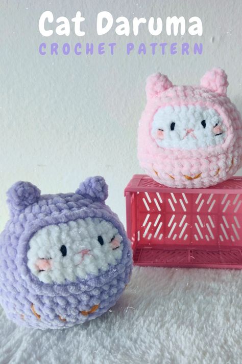 A cute and beginner friendly crochet pattern to make your own cat daruma doll. The Daruma is a traditional Japanese doll, which can be used as a lucky charm - to wish good luck, health, wealth and more! This makes them the purrfect gift to wish your loved ones much luck and all the best! 2023 Crochet, Cat Crochet Pattern, Keychain Designs, Cat Plushie, Knitting Scarf, Pattern Japanese, Daruma Doll, Cat Crochet, Scarf Patterns