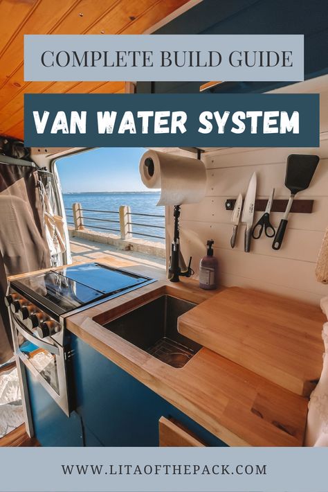 Learn everything you need to know about building a water system in your camper van conversion. This guide has everything you need from the parts you'll need to your camper van diy diagram. Find out how to get your water filled on the road and how to make your water run smoothly! Uhaul Camper Conversion, Van Conversion Build, Used Camper Vans, Rv Sink, Converted Vans, Diy Van Conversions, Car Living, Sprinter Van Conversion, Kombi Home