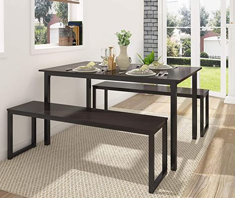 Amazon.com: Homury 3 Piece Dining Table Set Breakfast Nook Dining Table with Two Benches,White: Kitchen & Dining Extendable Dining Room Table, Small Apartment Furniture, Simple Dining Table, Kitchen Table Bench, Small Kitchen Tables, Mdf Panel, 3 Piece Dining Set, Table For Small Space, Dining Room Table Set