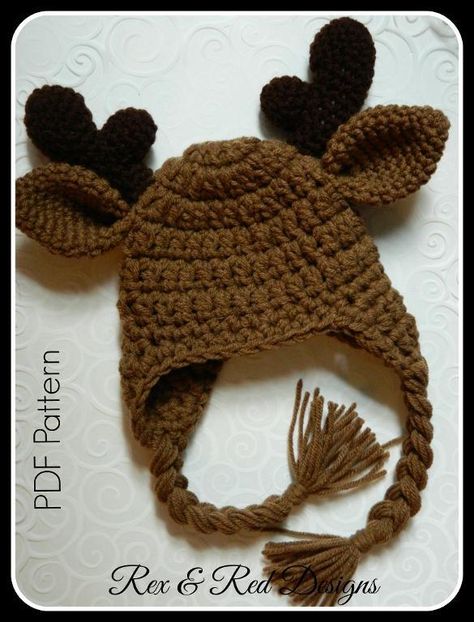 Looking for your next project? You're going to love Baby Moose Hat by designer rexandreddesign. Moose Hat, Crochet Beer, Crochet Moose, Antler Hat, Crochet Character Hats, Crochet Baby Blanket Beginner, Crochet Snowflake Pattern, Confection Au Crochet, Bonnet Crochet