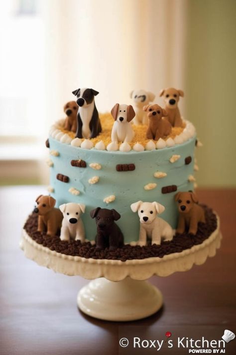 Food Cakes Theme, Puppies Cake Ideas, Birthday Cake With Dogs Theme, Dog Lover Birthday Cake, Dog Decorated Birthday Cake, Cake Decorated Like A Dog, Dog Theme Cake Ideas, Puppy’s 1st Birthday Party, Cakes Shaped Like Dogs