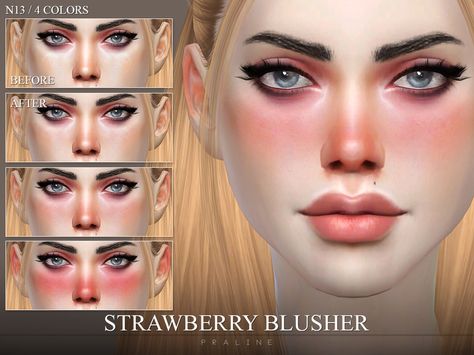 Reddish blush with subtle shine for cheeks, nose and ears. Comes in 4 colors, works for all ages and genders. Found in TSR Category 'Sims 4 Female Blush' Make Up Cc Sims 4, Cc Makeup, Sims 4 Cc Eyes, The Sims 4 Skin, Makeup Cc, The Sims 4 Pc, Pelo Sims, Sims 4 Cc Makeup, Sims 4 Game Mods