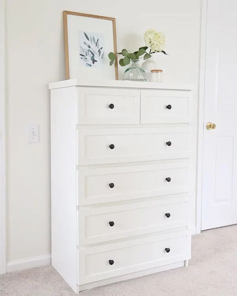 Malm 6 Drawer Dresser, Malm Hack, Ikea Dresser Makeover, Best Cabinet Paint, Ikea Dresser Hack, Ikea Tarva Dresser, Dresser Hack, Ikea Malm Dresser, Malm Dresser