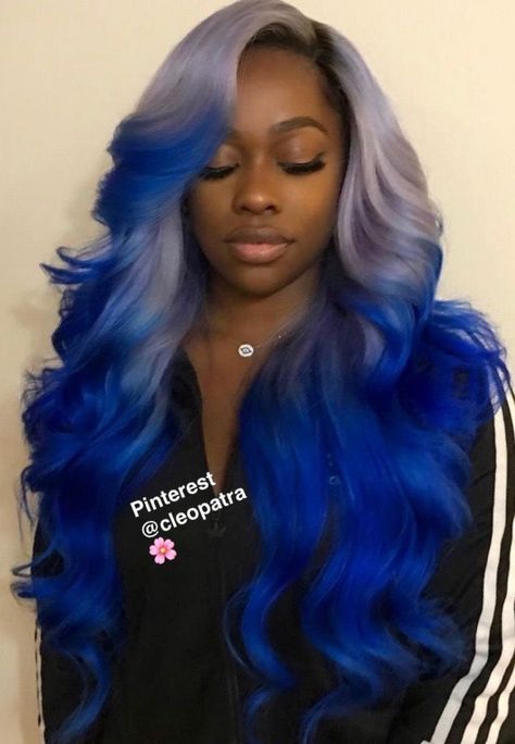 Blue And Purple Hair, Hair Color For Dark Skin, Ombre Hair Color, Lace Hair, Cool Hair Color, Wig Styles, Black Girls Hairstyles, Ombre Hair, Purple Hair