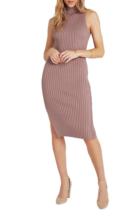 VICI Collection Ribbed Mock Neck Sleeveless Dress available at #Nordstrom Sleeveless Sweater Dress, Dusty Mauve, Vici Collection, Fabric Pictures, Sleeveless Sweater, Large Size Dresses, Ribbed Fabric, Nordstrom Dresses, Asymmetric Hem