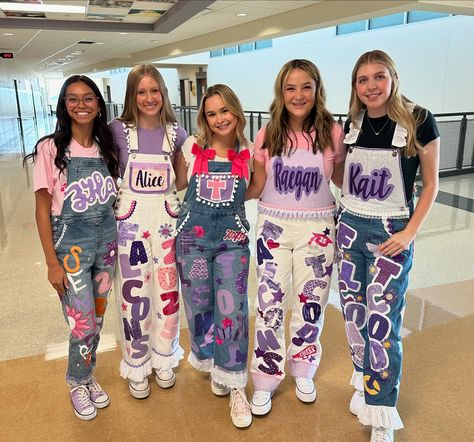 Senior season, senior game, senior night, senior overalls, pose inspo, diy overalls, photo inspo, digital camera, class of 2025, 2ENIOR5, overall inspo Senior Jumpsuit Ideas Football, Overalls Hoco Ideas, Hoco Overalls Senior, Senior Overalls Ideas High Schools 2025, Senior Hoco Overalls, Senior Overalls 2025, Spirit Overalls Homecoming, Hoco Overalls Ideas, Senior Pants 2025